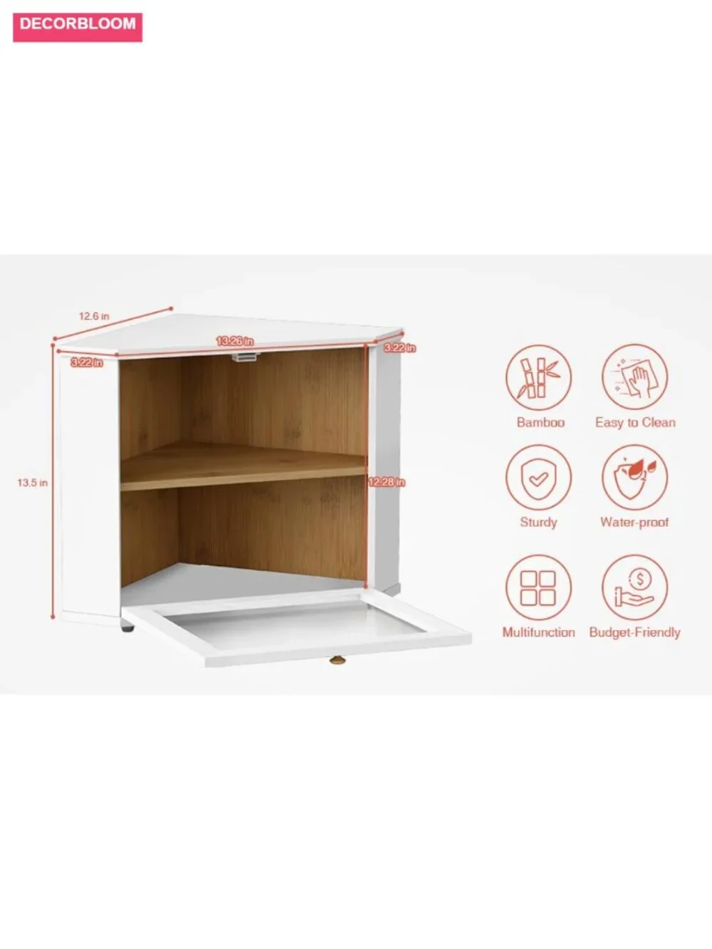 Corner Bread Box Double Layer Bamboo Kitchen Storage with Acrylic Window